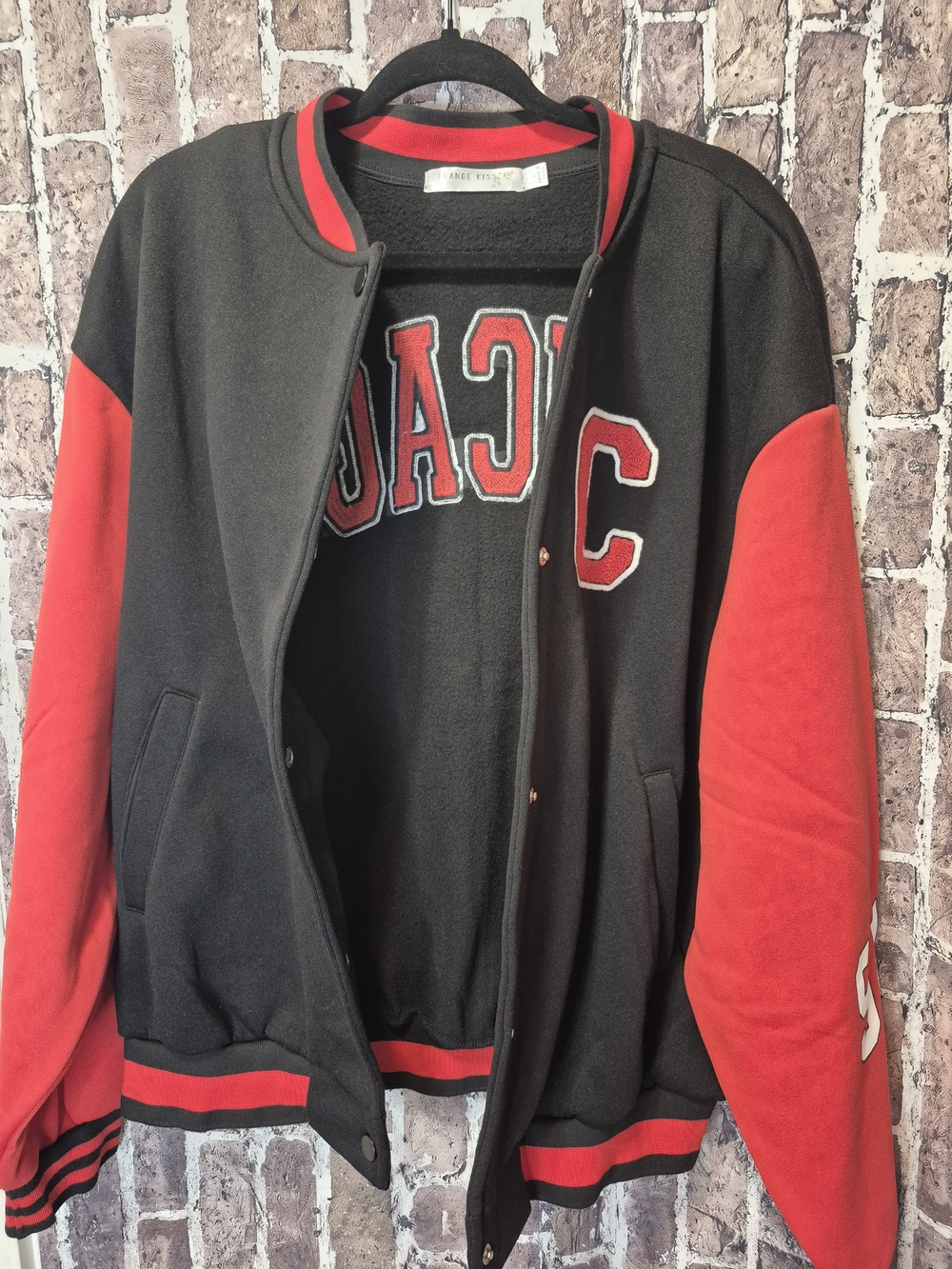 NWT Orange Kiss Chicago 1994 Varsity Bomber Jacket Black Red L - Picture 8 of 16